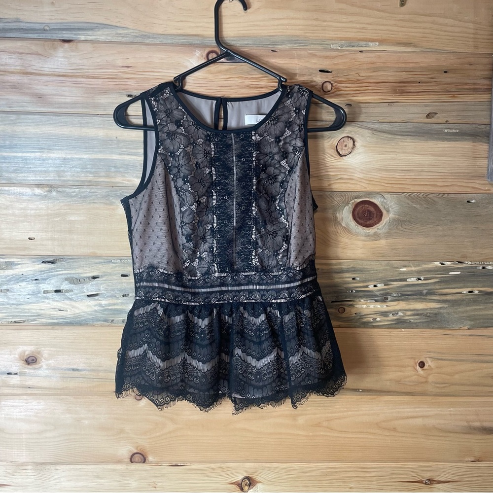 Ann Taylor Sleeves Black & Tan Floral Lace Blouse